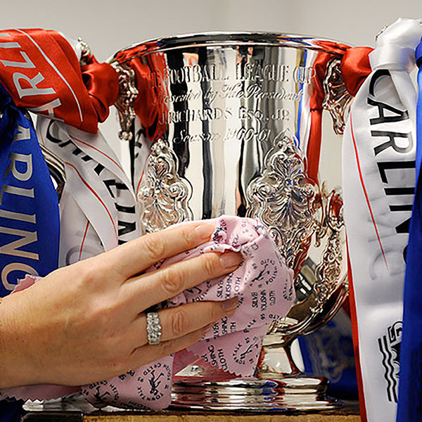 The pictured Town Talk Silver Polishing Cloth was used during the re-making of both the FA cup & for the final polish of the Carling cup in 2014 – the choice of professionals world wide!