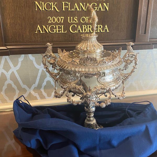 The Original Havemeyer Golf Trophy, protected in a Town Talk Anti-Tarnish Silver Storage Bag.