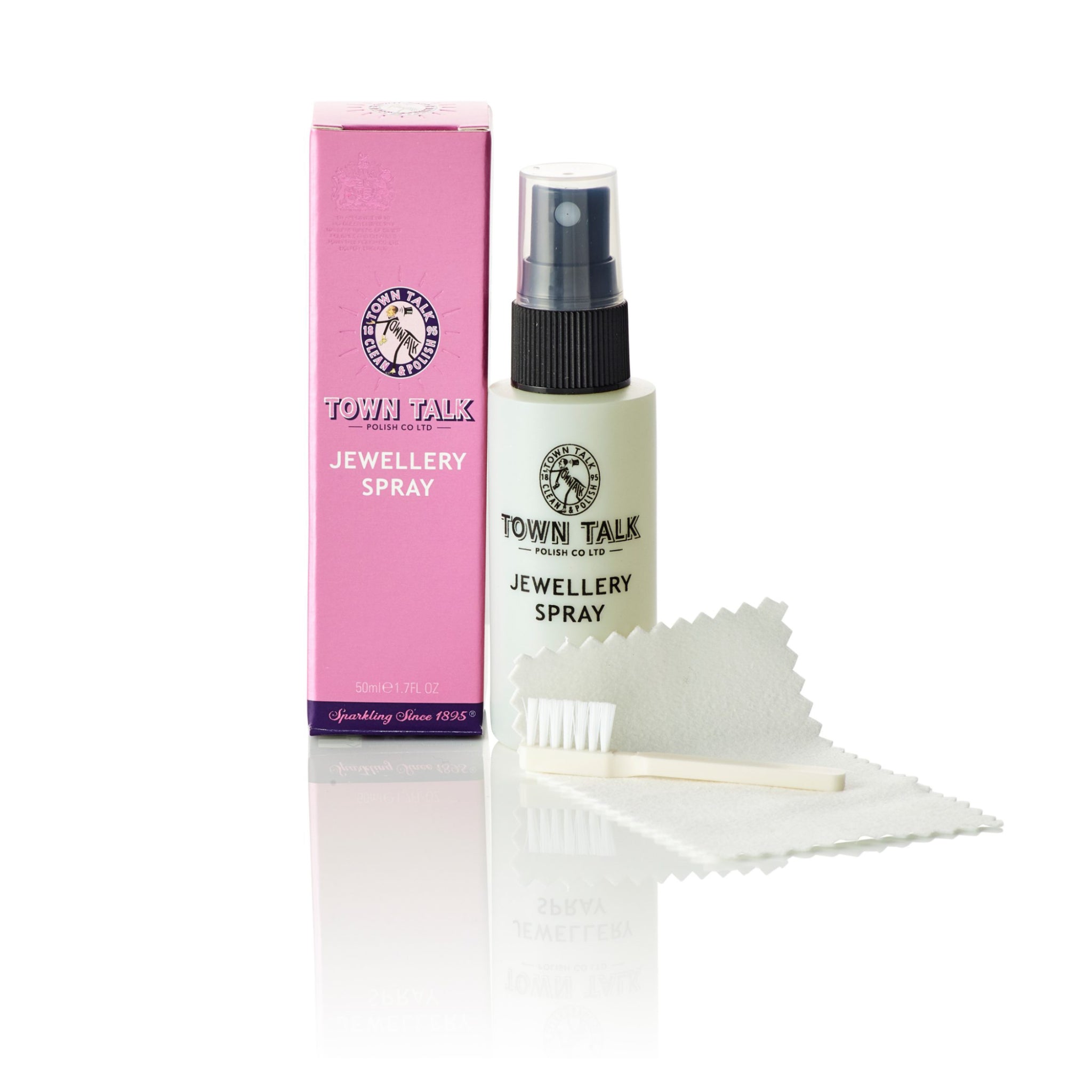 Town Talk Jewellery Spray, Small Microfibre Cloth and Cleaning Brush